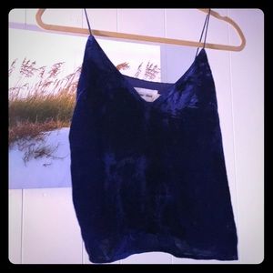 Blue Crushed Velvet Cami Blouse w/ Tassel Straps